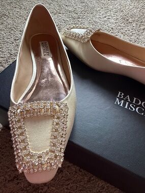 Badgley Mischka Champagne Crystal Buckle Pointed Flats